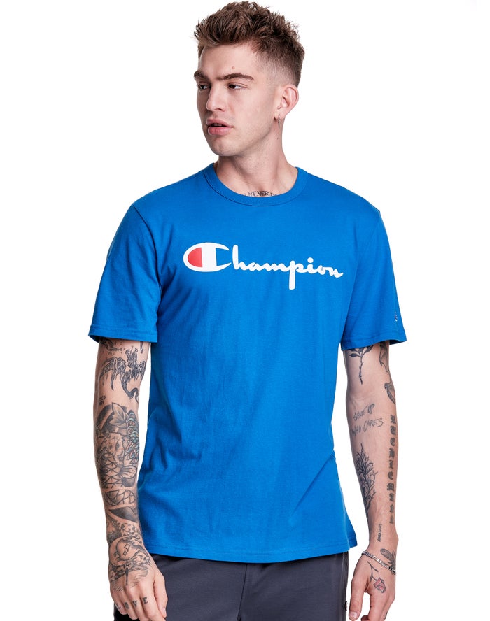 Champion Lightweight Script Logo T-Shirt Heren - Blauw - Belgie 6947EOKGJ